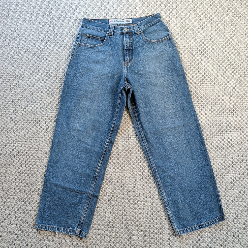 Anchor Blue BIG BAGGY Wide Leg Jeans Denim 32x29 Vintage Y2K Skater Grunge